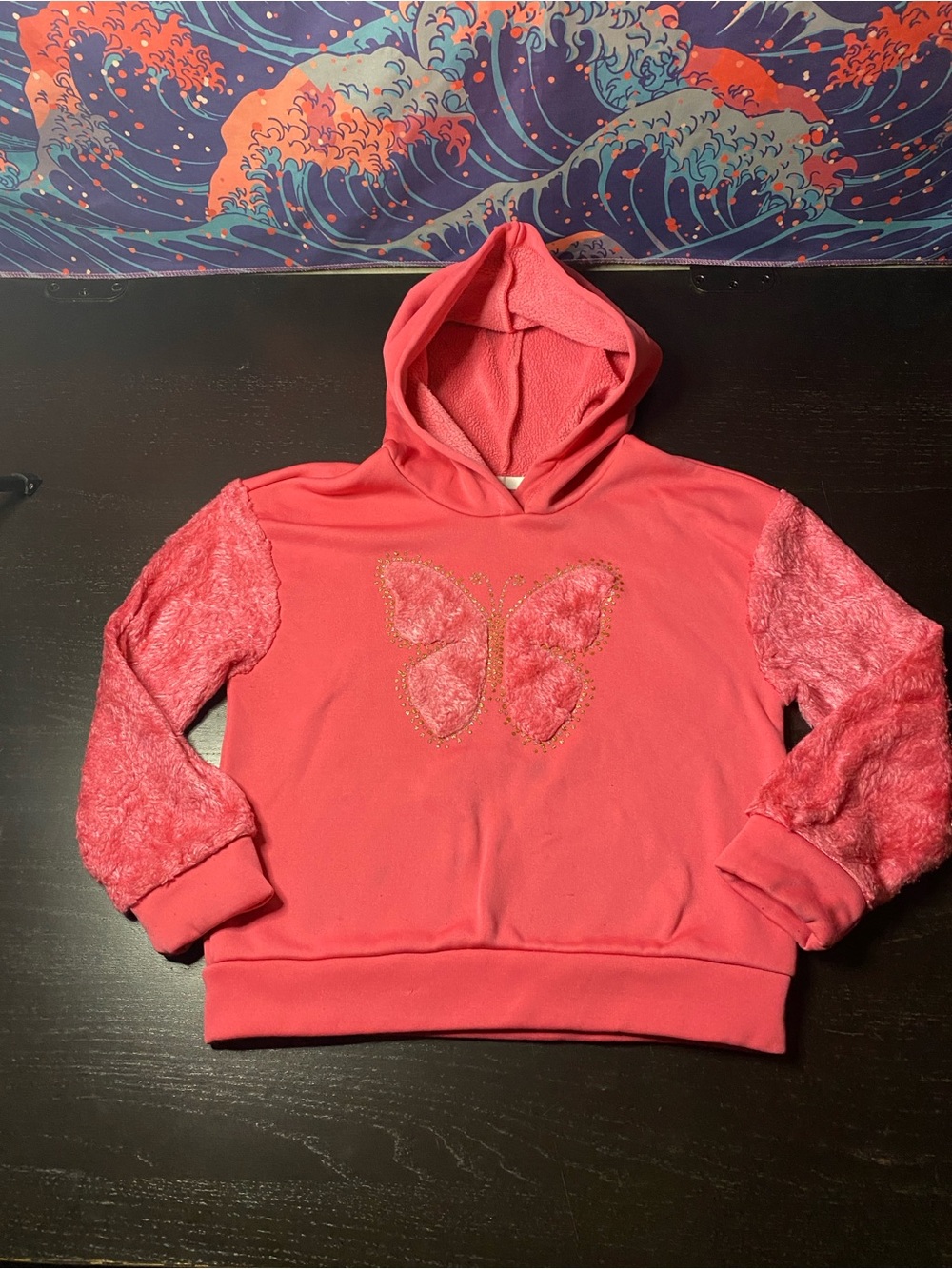 Beautees Coral Pink Butterfly Hooded Sweatshirt for Kids